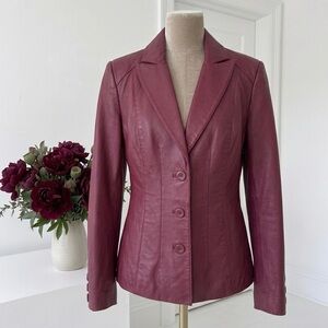 East 5th| Wine Genuine Leather 3-Button Lined Jacket w/Notched Collar Sz S